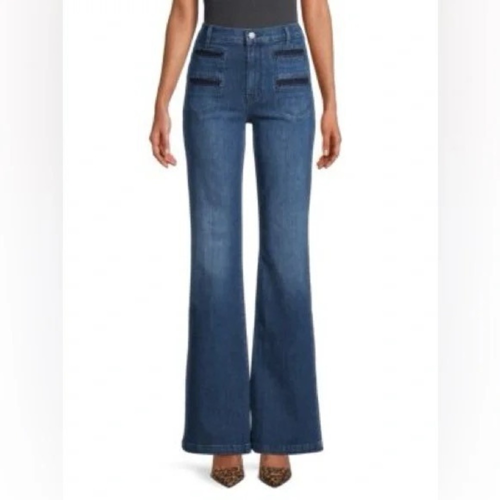 7 For All Mankind High Rise Sailor Flare Pleated‎ Pocket Jeans Blue